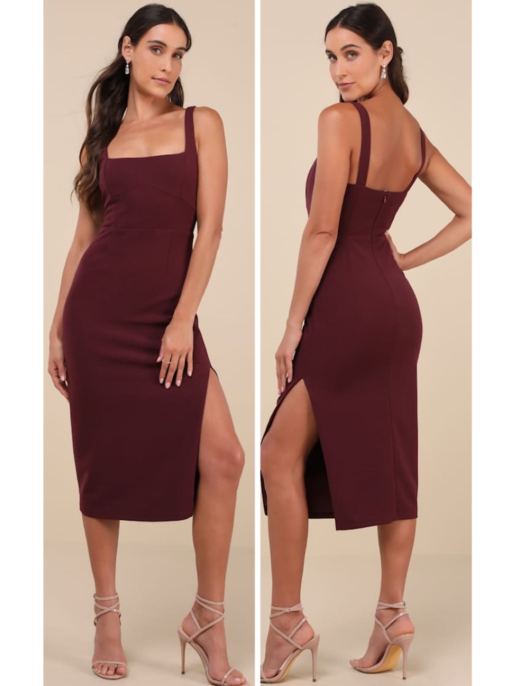 Lulus Vibrant Allure Plum Square Neck Sleeveless Bodycon Midi Dress Size XS Sexy